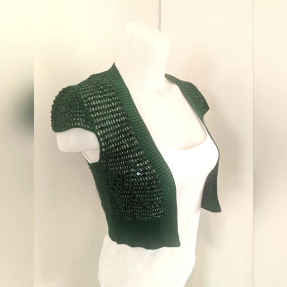 BCBG Emerald Green Sequined Knit Shrug; Likely Size XS - Picture 2 of 9